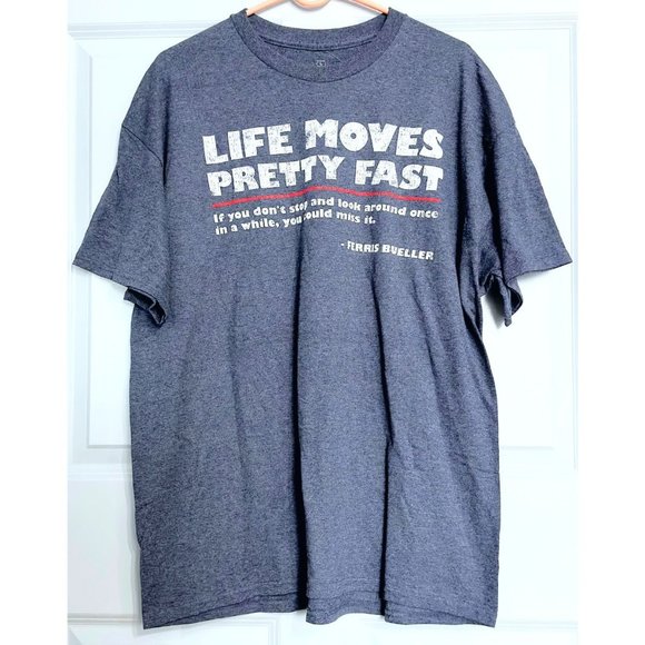 FERRIS BUELLER'S DAY OFF Life Moves Fast Navy Heather T-Shirt Size Large NWoT - Picture 1 of 4